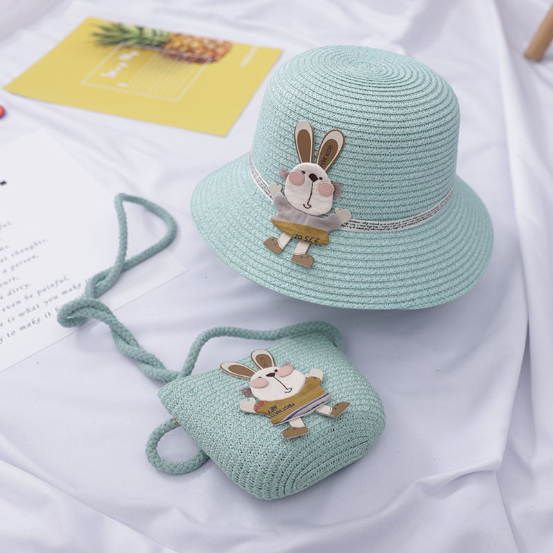 Baby Outdoor Straw Hat Cute Rabbit Decoration Bag