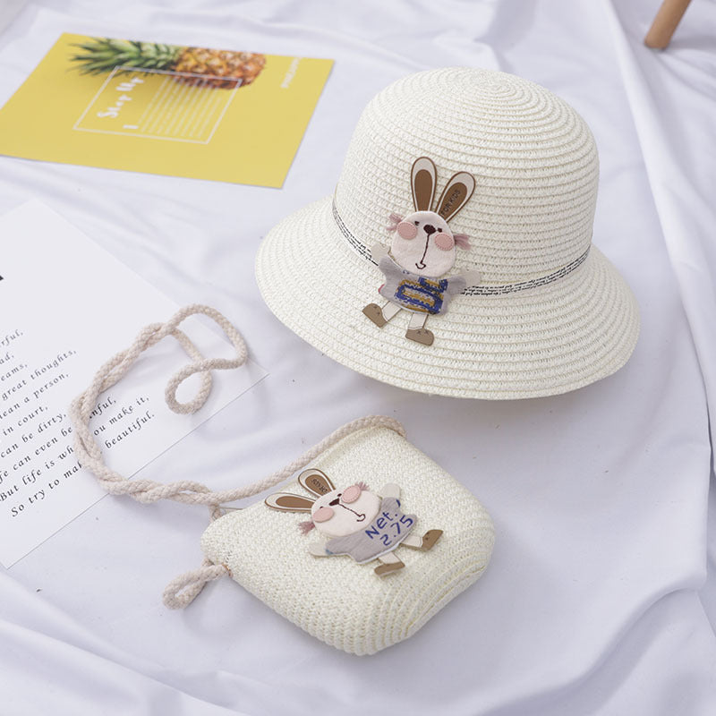 Baby Outdoor Straw Hat Cute Rabbit Decoration Bag