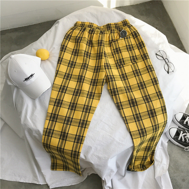 Men's Spring Fall Plaid Wide-leg Pants For Men