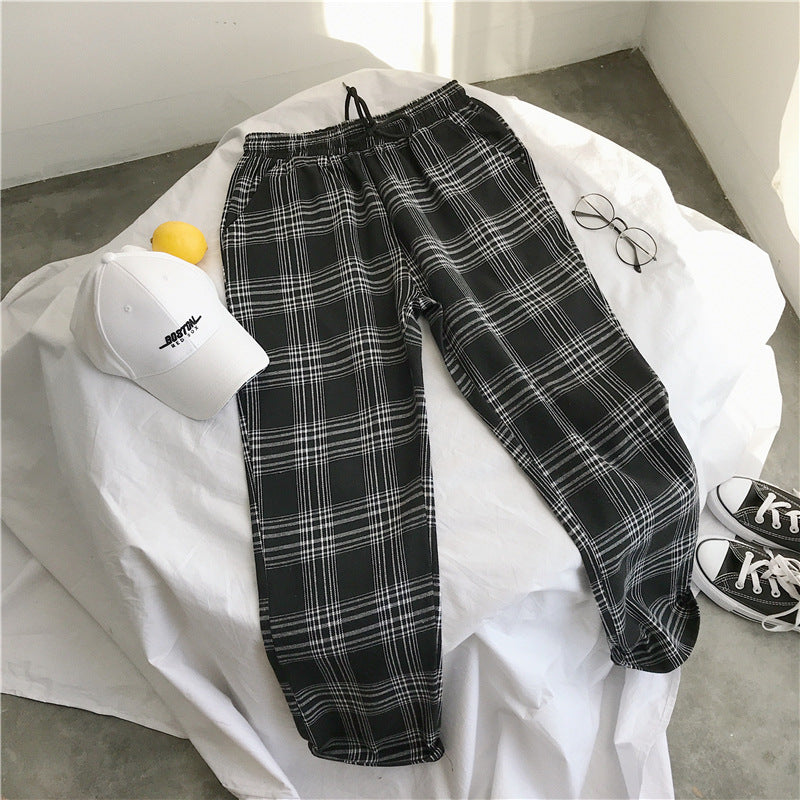 Men's Spring Fall Plaid Wide-leg Pants For Men