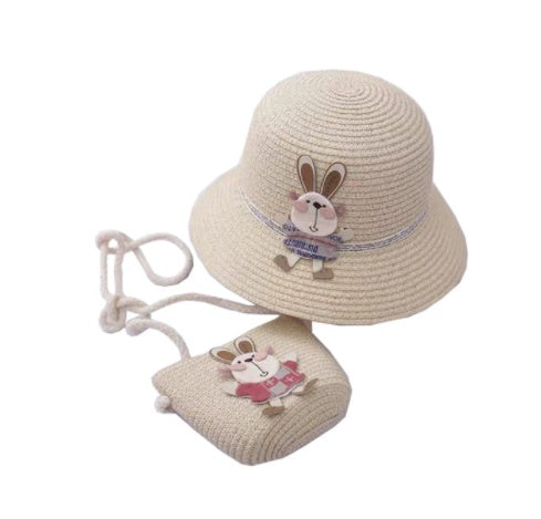 Baby Outdoor Straw Hat Cute Rabbit Decoration Bag