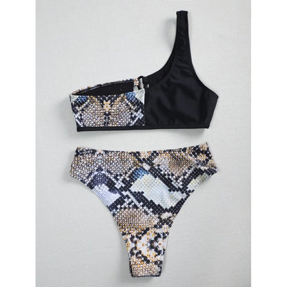 Einschultriger Bikini mit Leopardenmuster