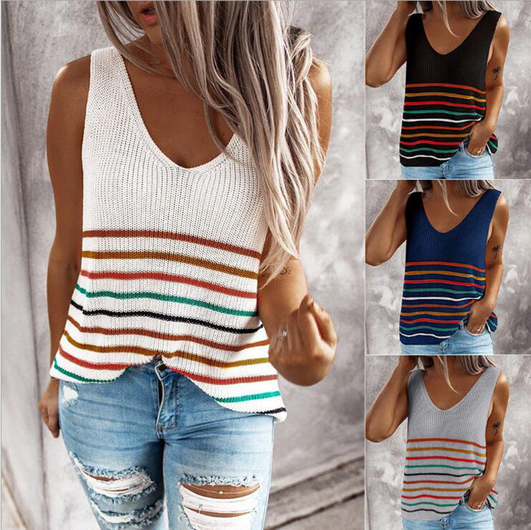 Multicolor Striped Knitted Vests