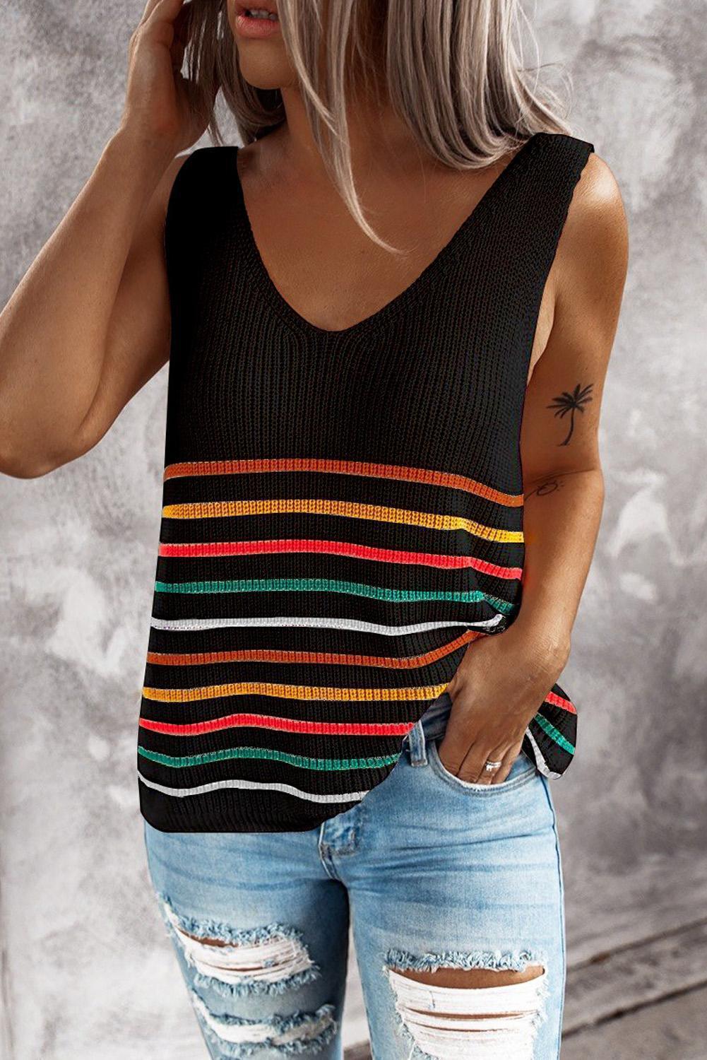 Multicolor Striped Knitted Vests