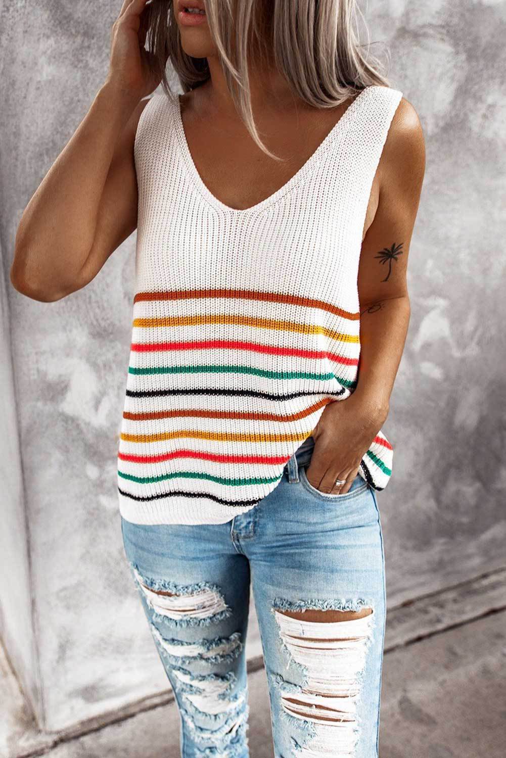 Multicolor Striped Knitted Vests