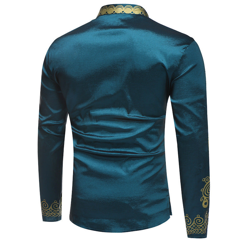 Men'S Shirt Long-Sleeved T-Shirt Ethnic Printing Bottoming Shirt