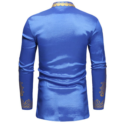 Men'S Shirt Long-Sleeved T-Shirt Ethnic Printing Bottoming Shirt