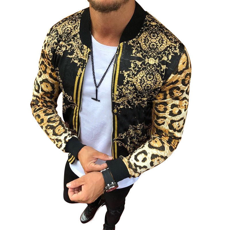 Chaquetas informales ajustadas con cuello redondo y estampado de leopardo