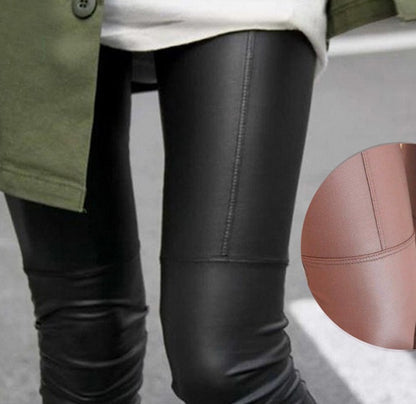 Nine Points Pencil Pants Stitching Leather Pants