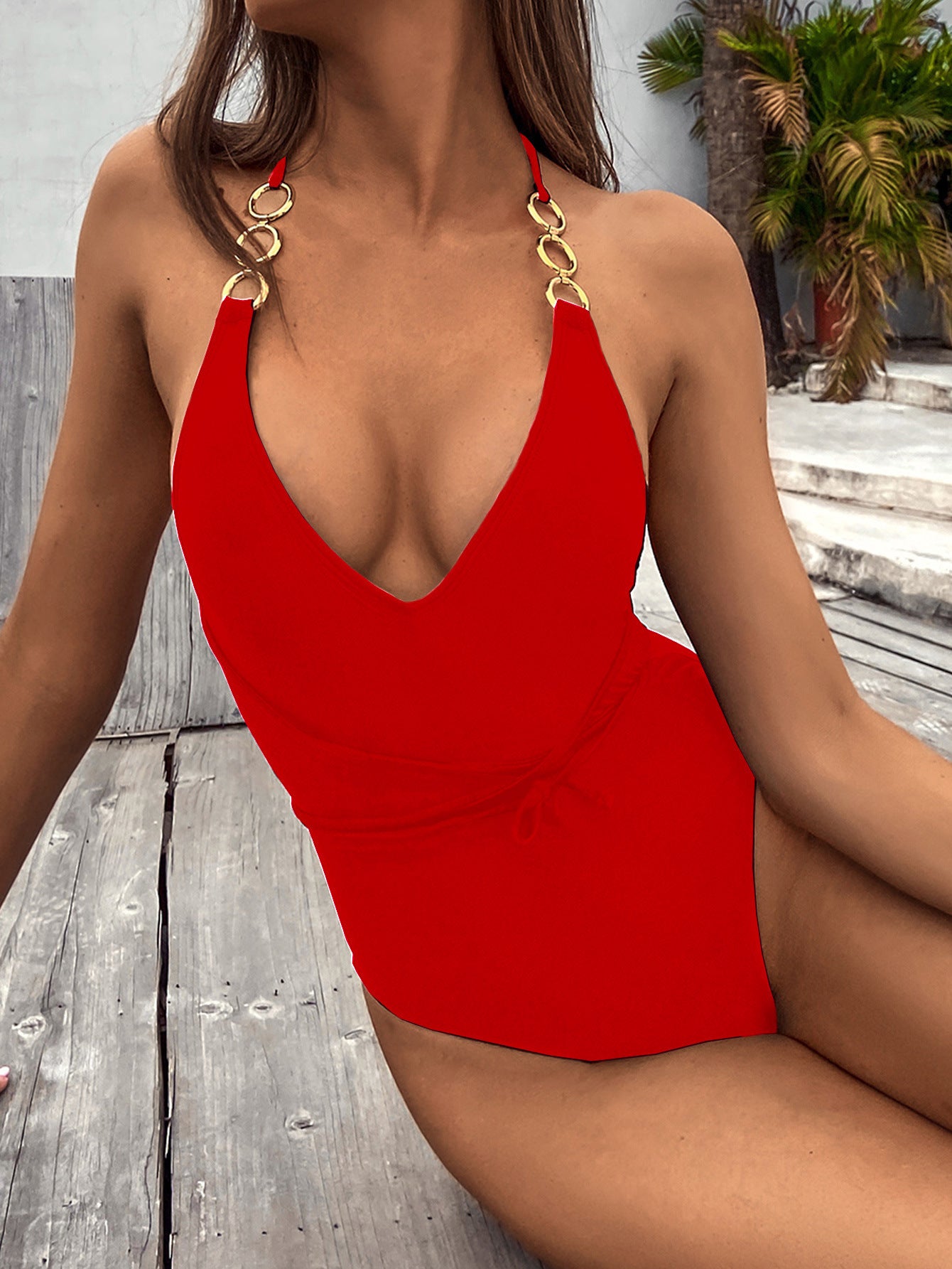 Solid Color One-Piece Swimsuit