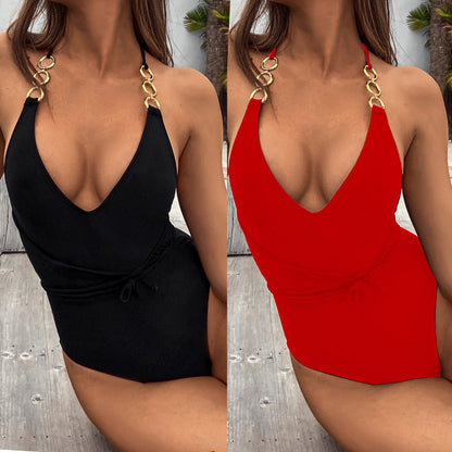 Solid Color One-Piece Swimsuit