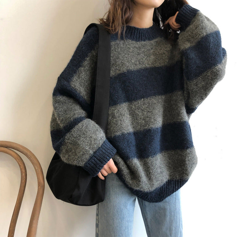 Thin Sweaters Vintage Striped Loose