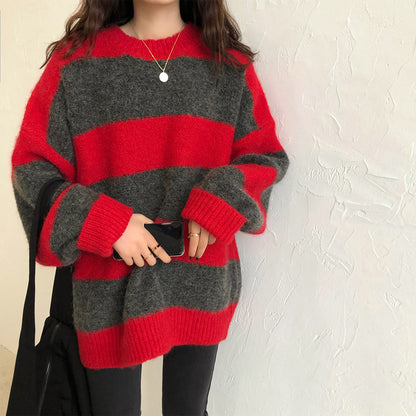 Thin Sweaters Vintage Striped Loose