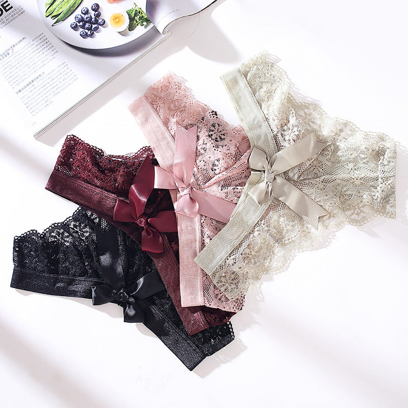 Lace Thong Transparent Hollow Briefs Bow