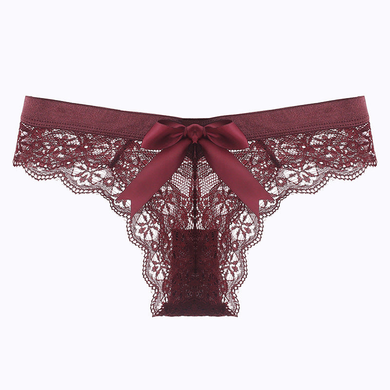 Lace Thong Transparent Hollow Briefs Bow