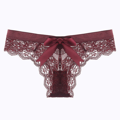 Lace Thong Transparent Hollow Briefs Bow