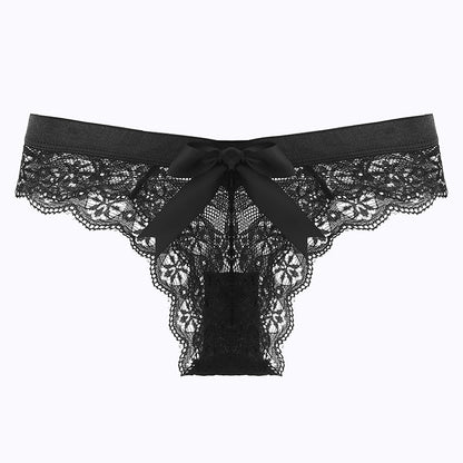 Lace Thong Transparent Hollow Briefs Bow