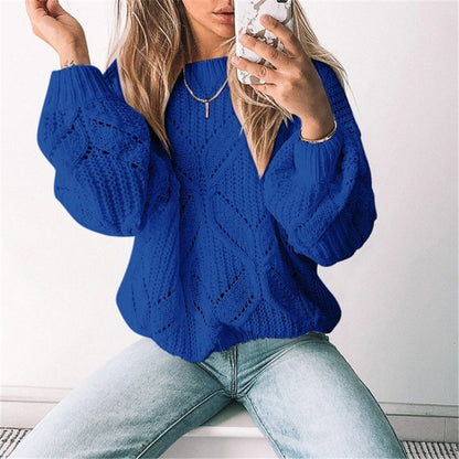 Sweater Women Irregular Hollow V Neck Long Sleeved Sweater