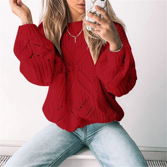 Sweater Women Irregular Hollow V Neck Long Sleeved Sweater