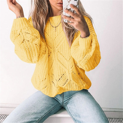 Sweater Women Irregular Hollow V Neck Long Sleeved Sweater