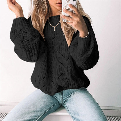 Sweater Women Irregular Hollow V Neck Long Sleeved Sweater