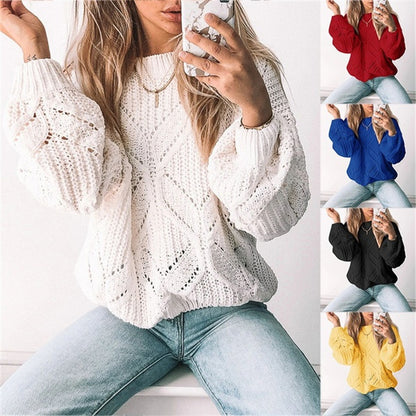 Sweater Women Irregular Hollow V Neck Long Sleeved Sweater