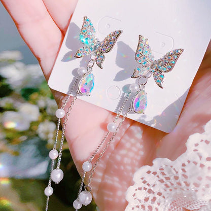 Crystal Purple Colorful White Butterfly Stud Earrings