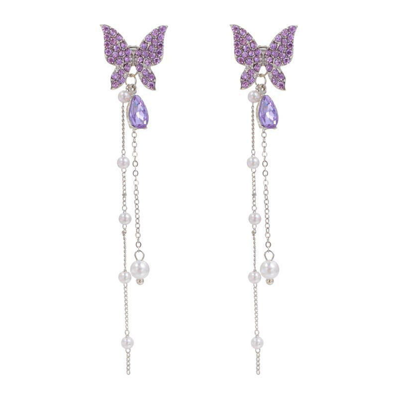 Crystal Purple Colorful White Butterfly Stud Earrings