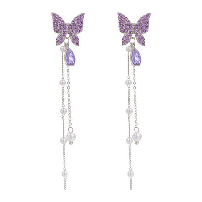 Crystal Purple Colorful White Butterfly Stud Earrings