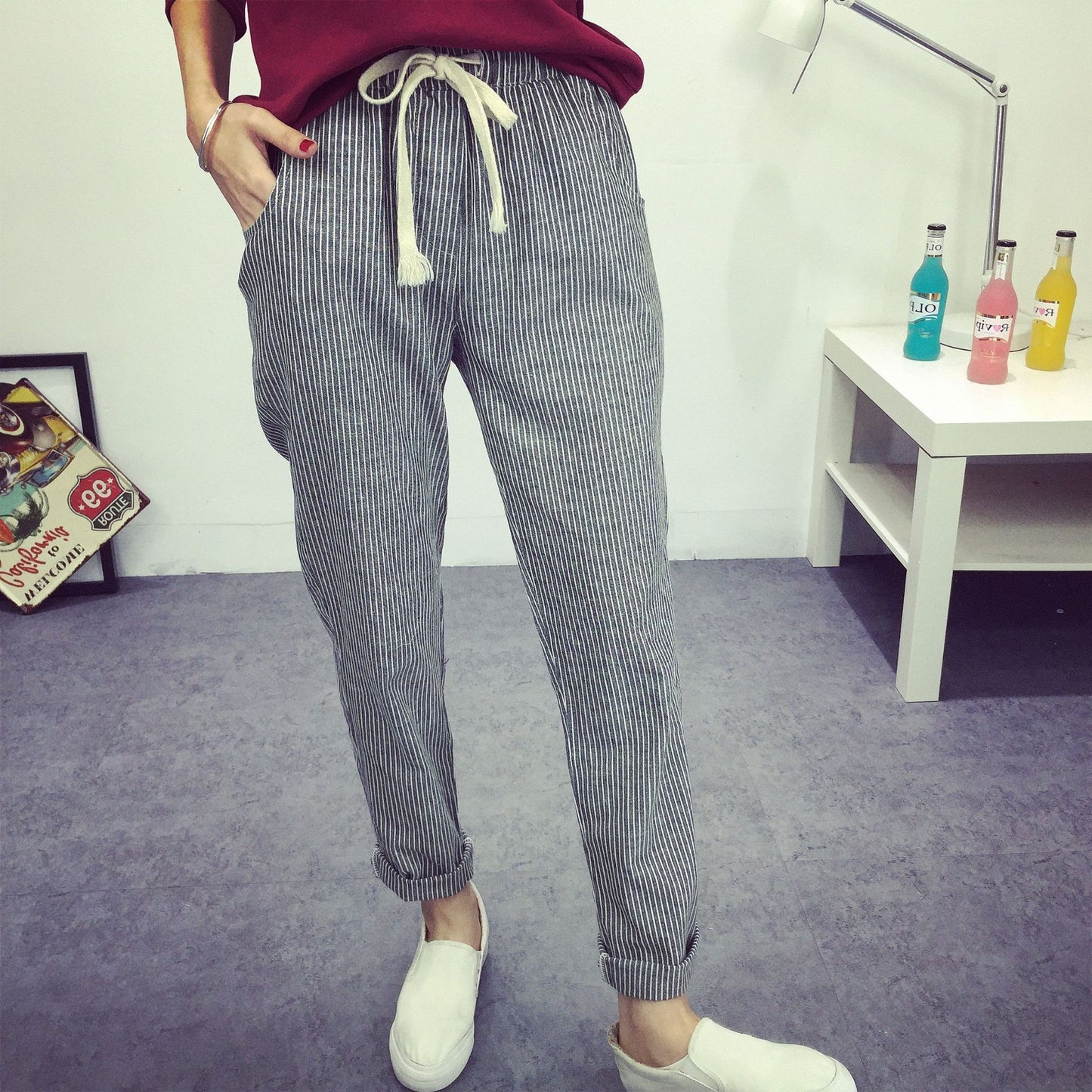 Spring and summer harem pants with elastic waist