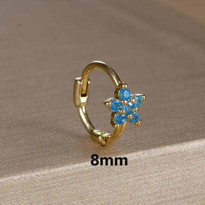 Micro Inlaid Zircon Edge Buckle Flower Purple Earrings