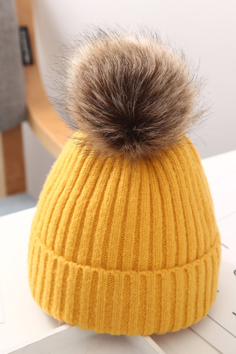 Baby Hat Autumn And Winter Baby Woolen Cap Big Fur Ball