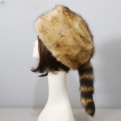 Raccoon Tail Warm Earflaps Cap Female