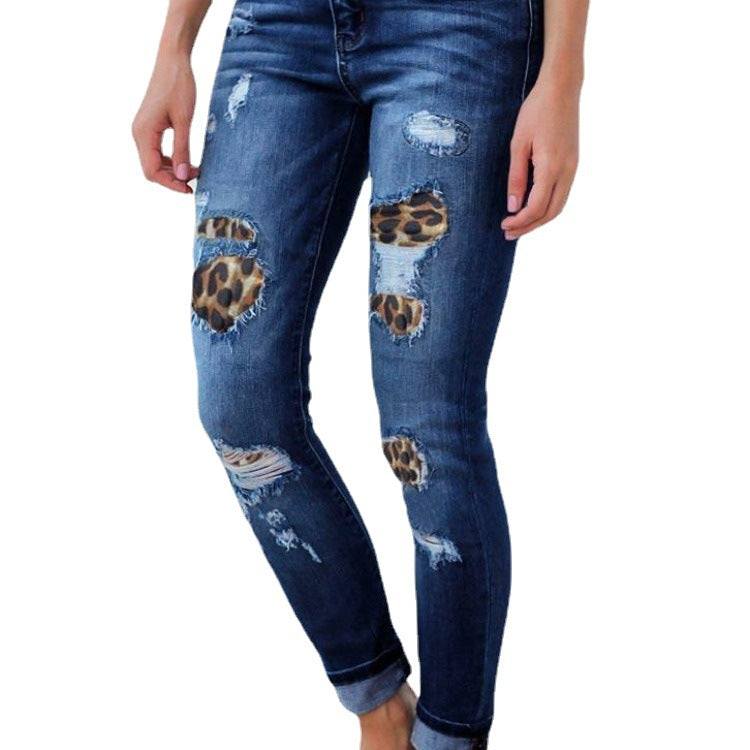 Loeapard Patch Stretch Skinny Jeans