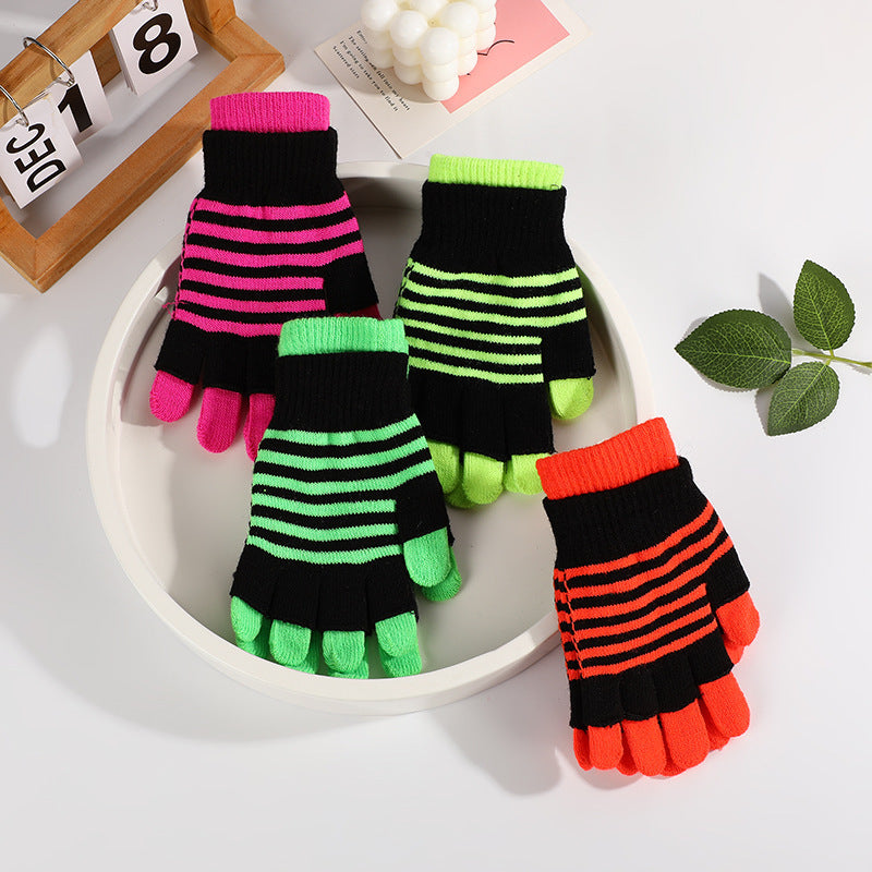 Striped Gloves Double Layer