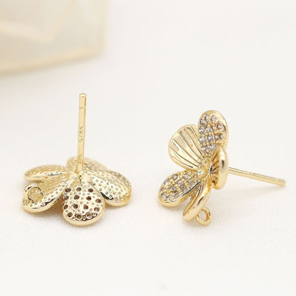 Zircon Stud Earrings Plated Gold Color