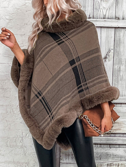 Pelzkragen Plaid Cape Pullover