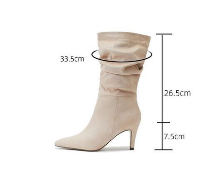 Wrinkled Suede Stiletto Heel Boots