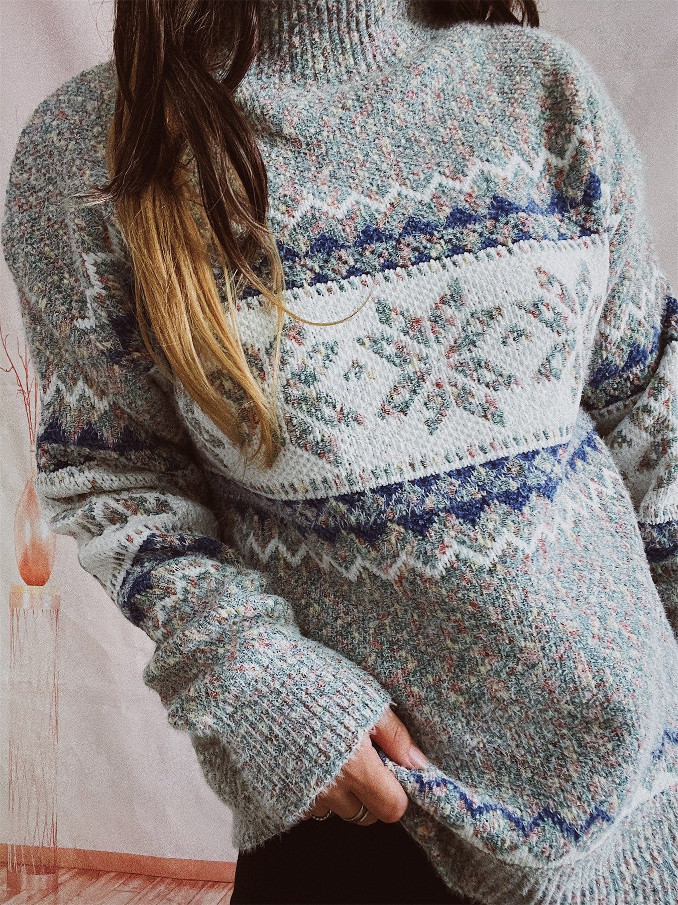 Snowflake Pattern Long Sleeves Knitted Sweaters