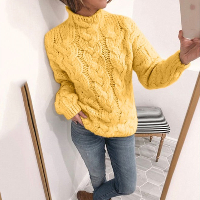 High-Neck Twist Knit Sweaters