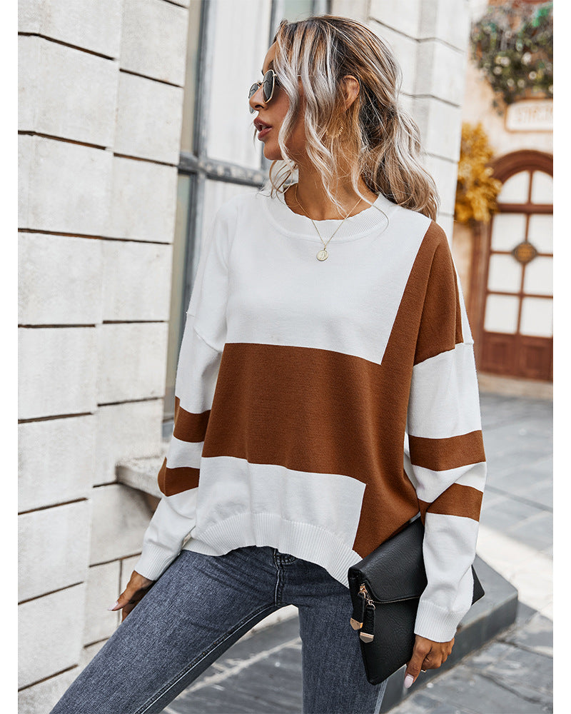 Contrast color stitching sweaters