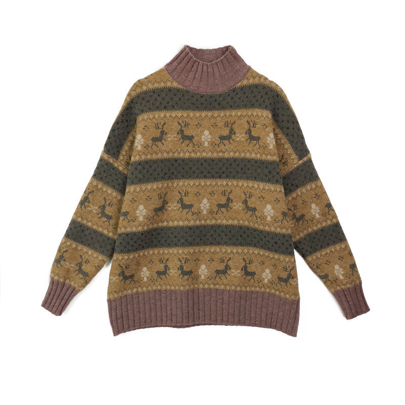 Christmas Fawn Lazy Loose Sweater Women