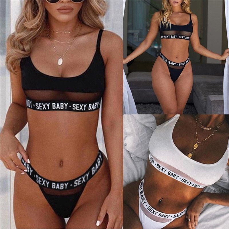 Bikinis divididos con letras caladas sexys