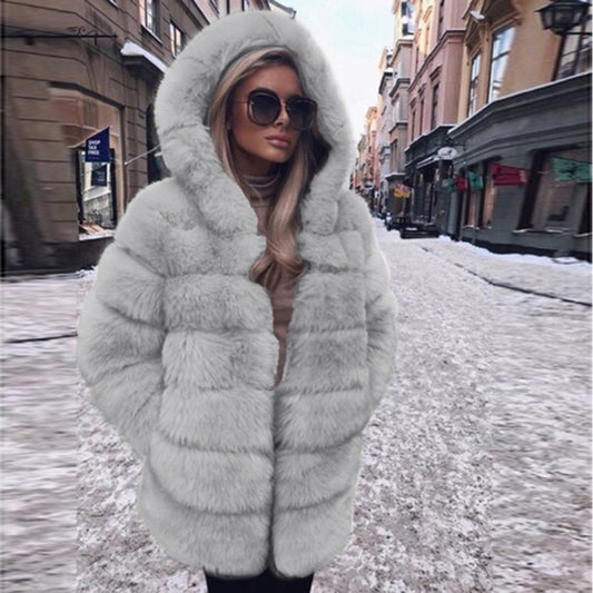 Luxury winter warm fluffy faux fur coats