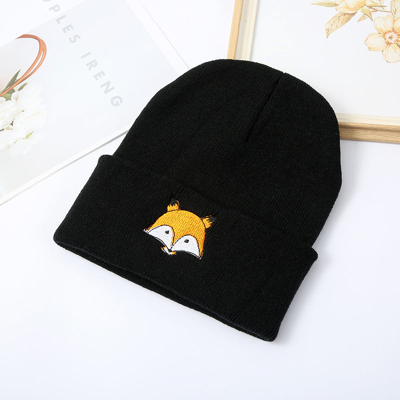 Men And Women Fashion Versatile Fox Embroidery Knitted Hat