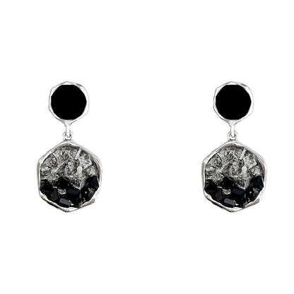 Sterling Silver Needle Irregular Black Crystal Earrings