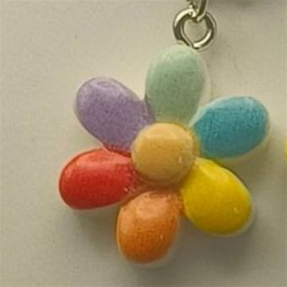 Dopamine Color Cute Sweet Loving Heart Flowers Rainbow Pendant Necklace Simple Cross Chain