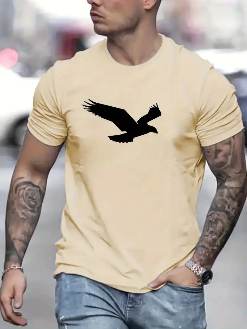 Eagle Print Solid Color Men's Casual T-shirts