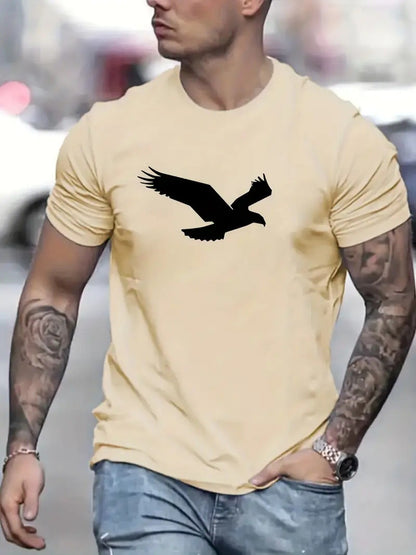 Eagle Print Solid Color Men's Casual T-shirts