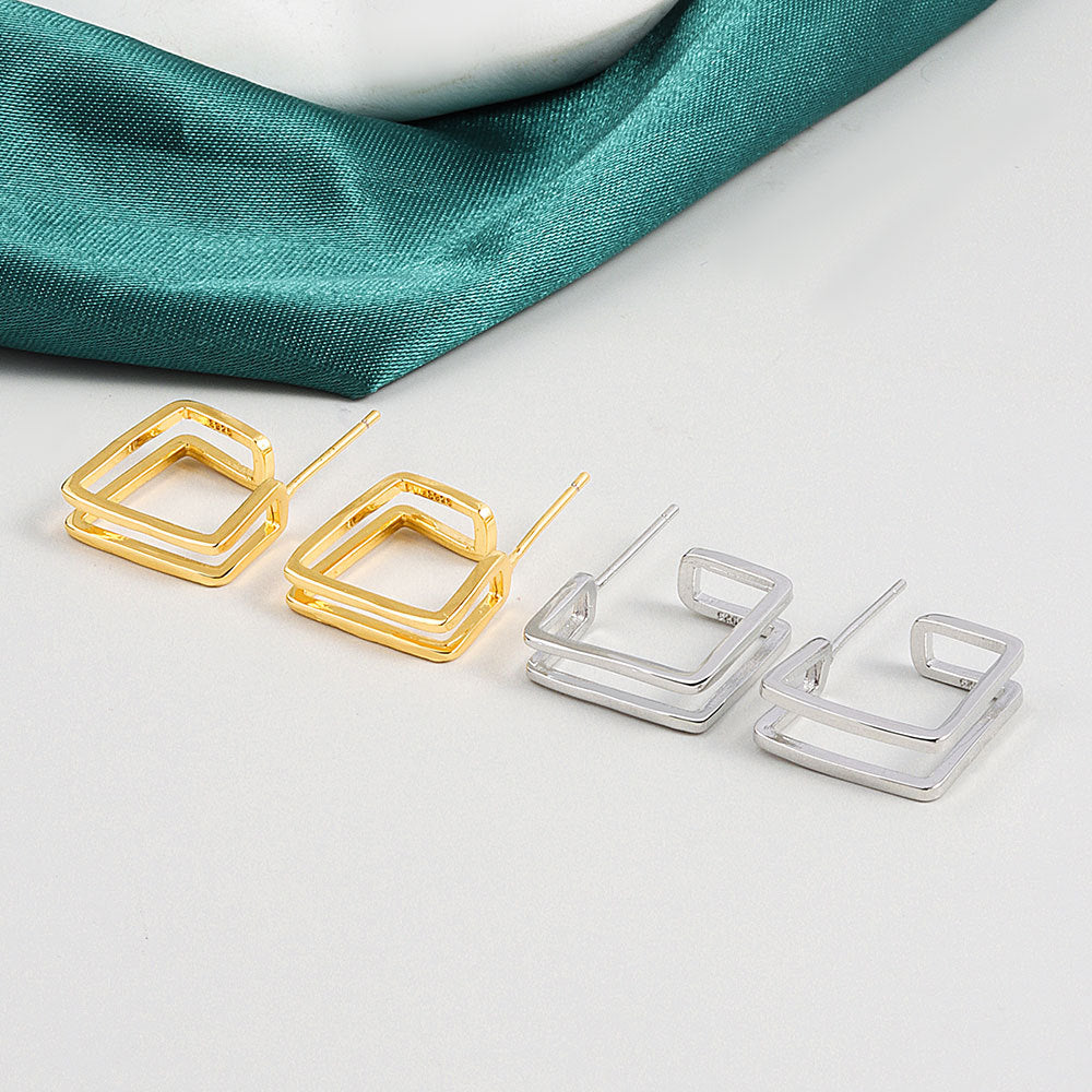 Double-layer Square Metal Stud Earrings